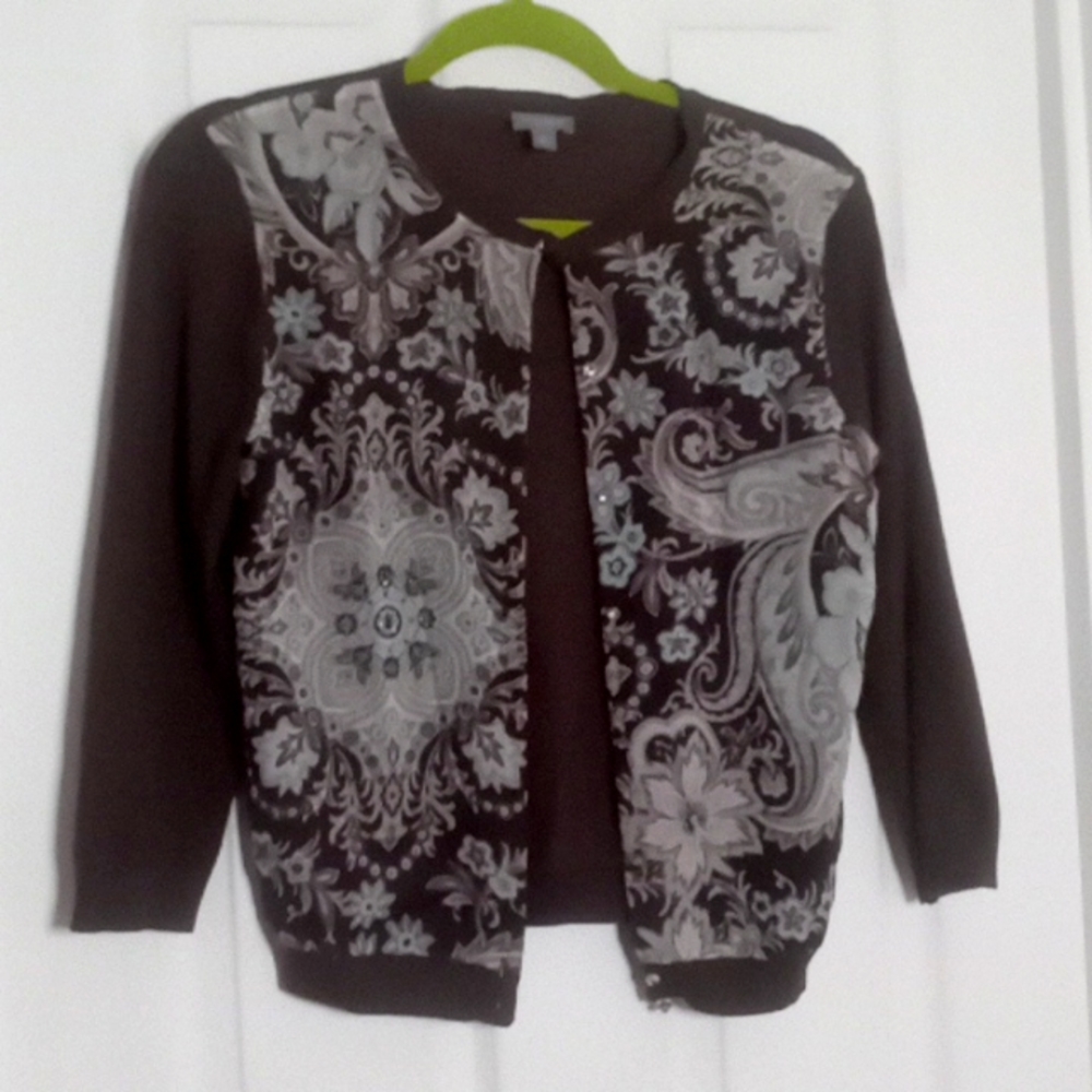 beaded cardigan Paisley silk blend Ann Taylor